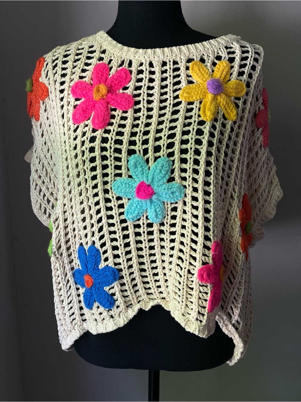 BIBI xl 100% cotton crochet flower top